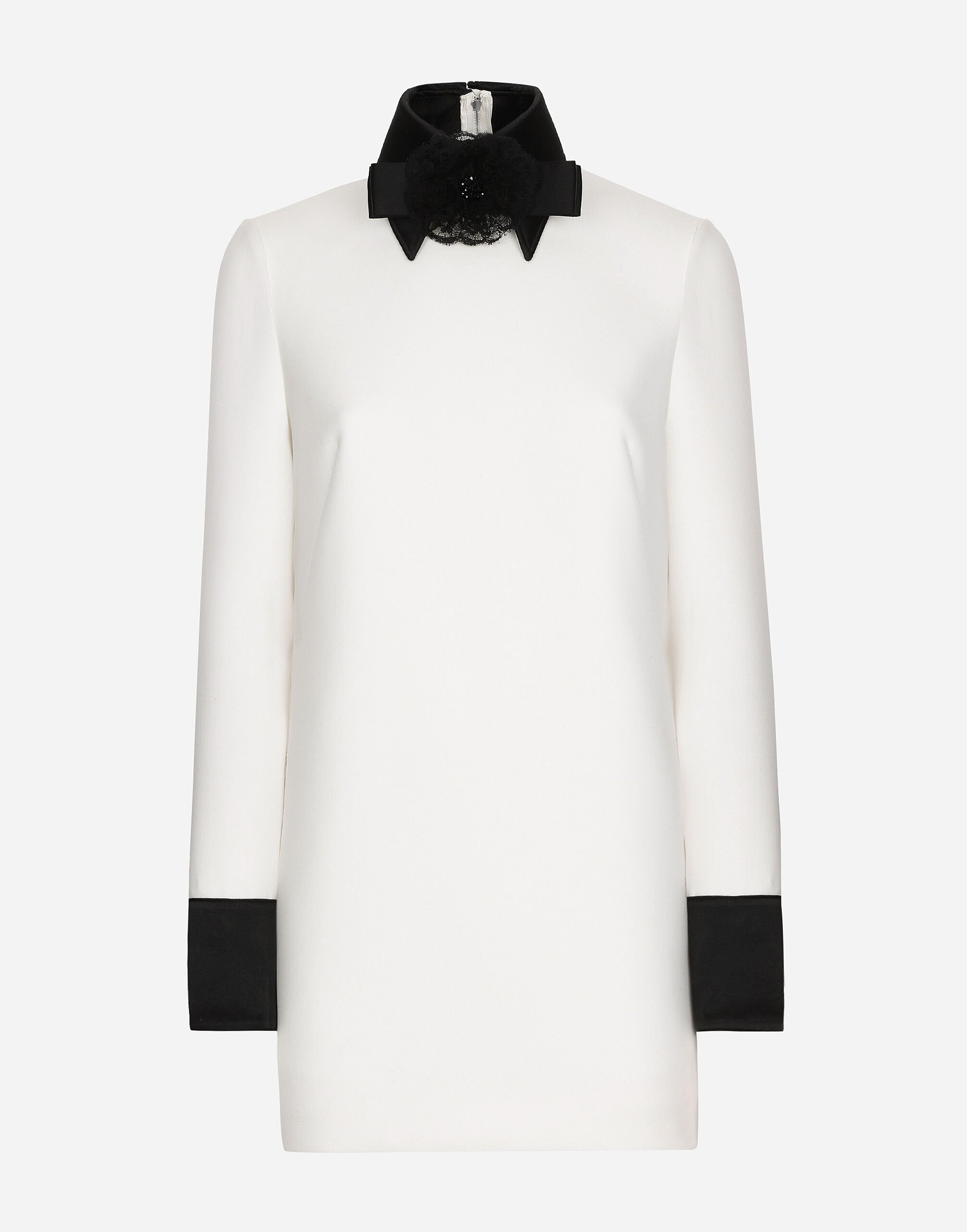 Dolce & Gabbana Vestido corto en paño de lana con detalles de raso Negro F29ZMTFU28J