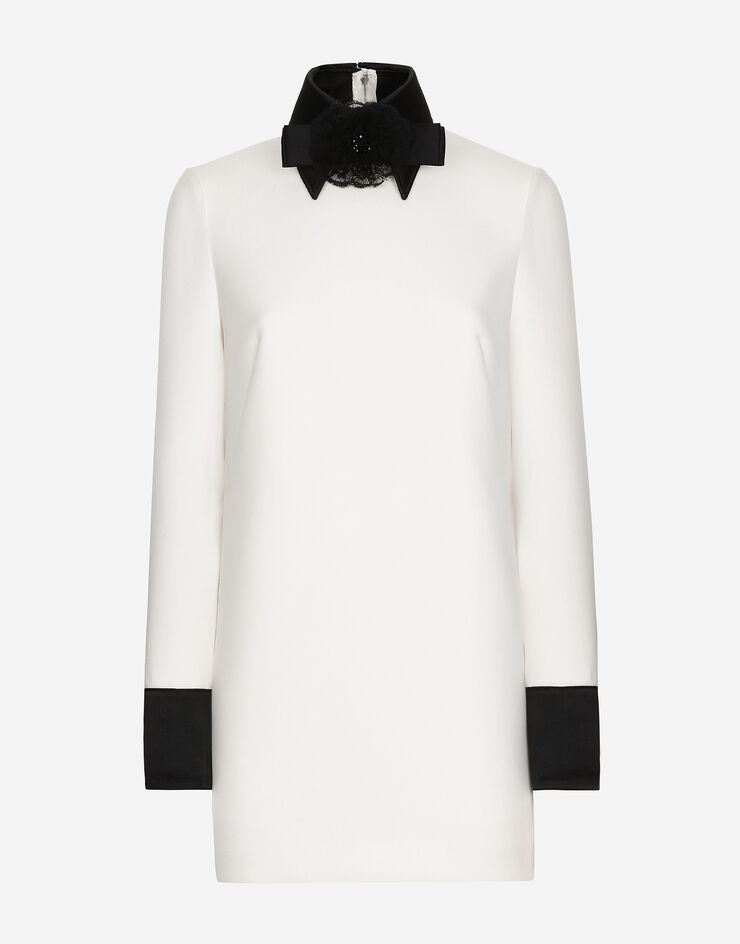 Dolce & Gabbana Short woolen dress with satin details White F6JEETFUBGE