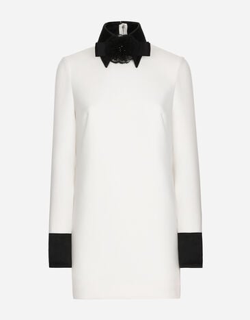 Dolce & Gabbana Short woolen dress with satin details Black F29ZMTFU28J