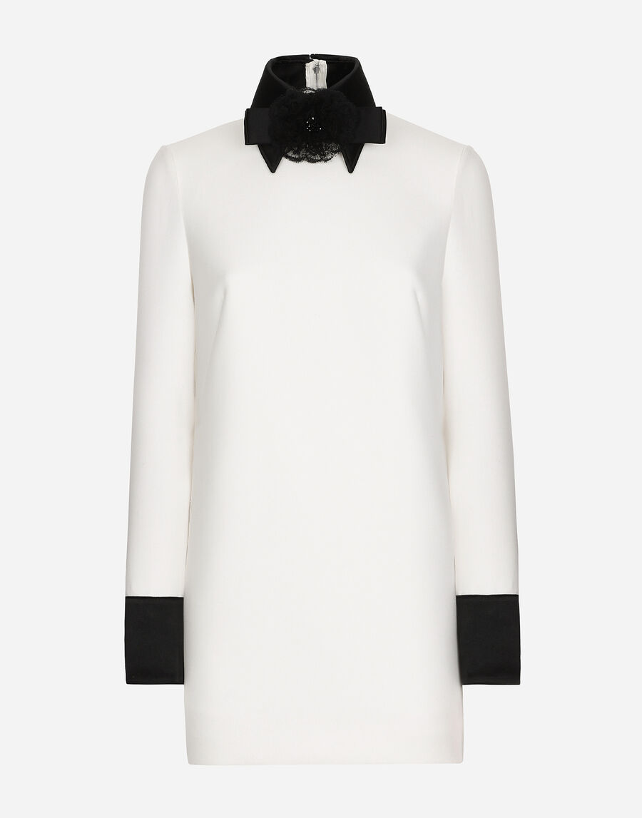 Short woolen dress with satin details