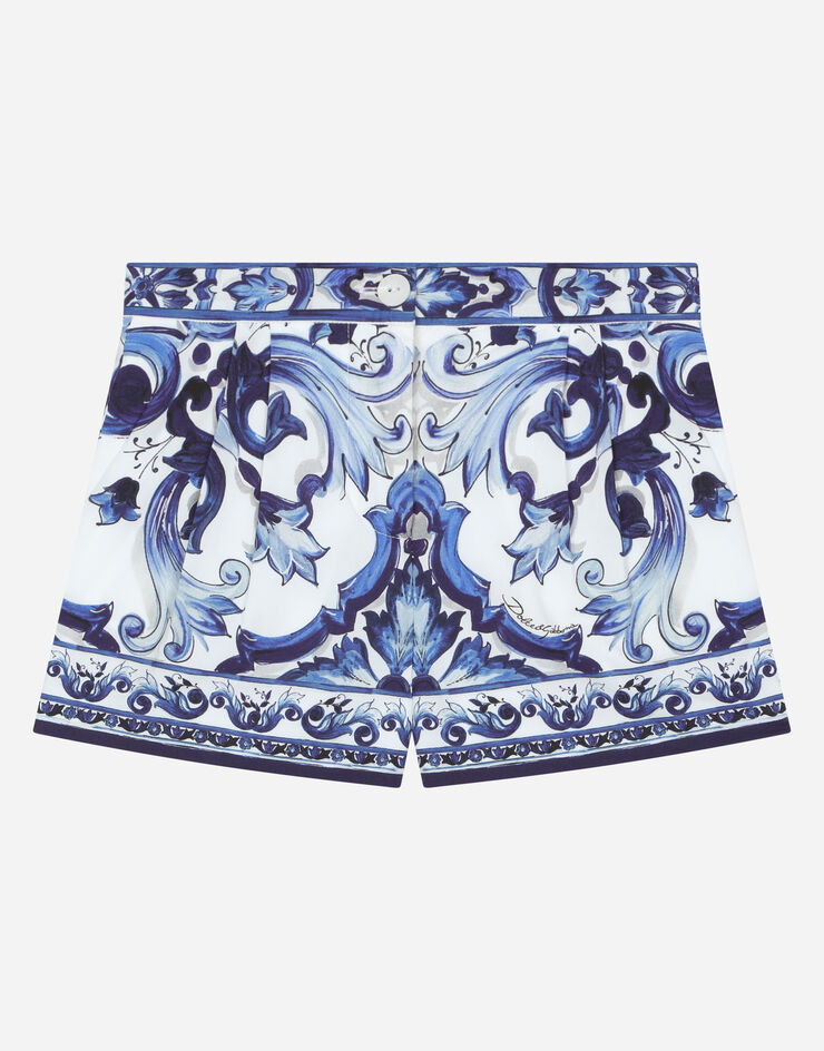 DolceGabbanaSpa Shorts aus Popeline Majolika-Print Mehrfarbig L53Q04G7EY1