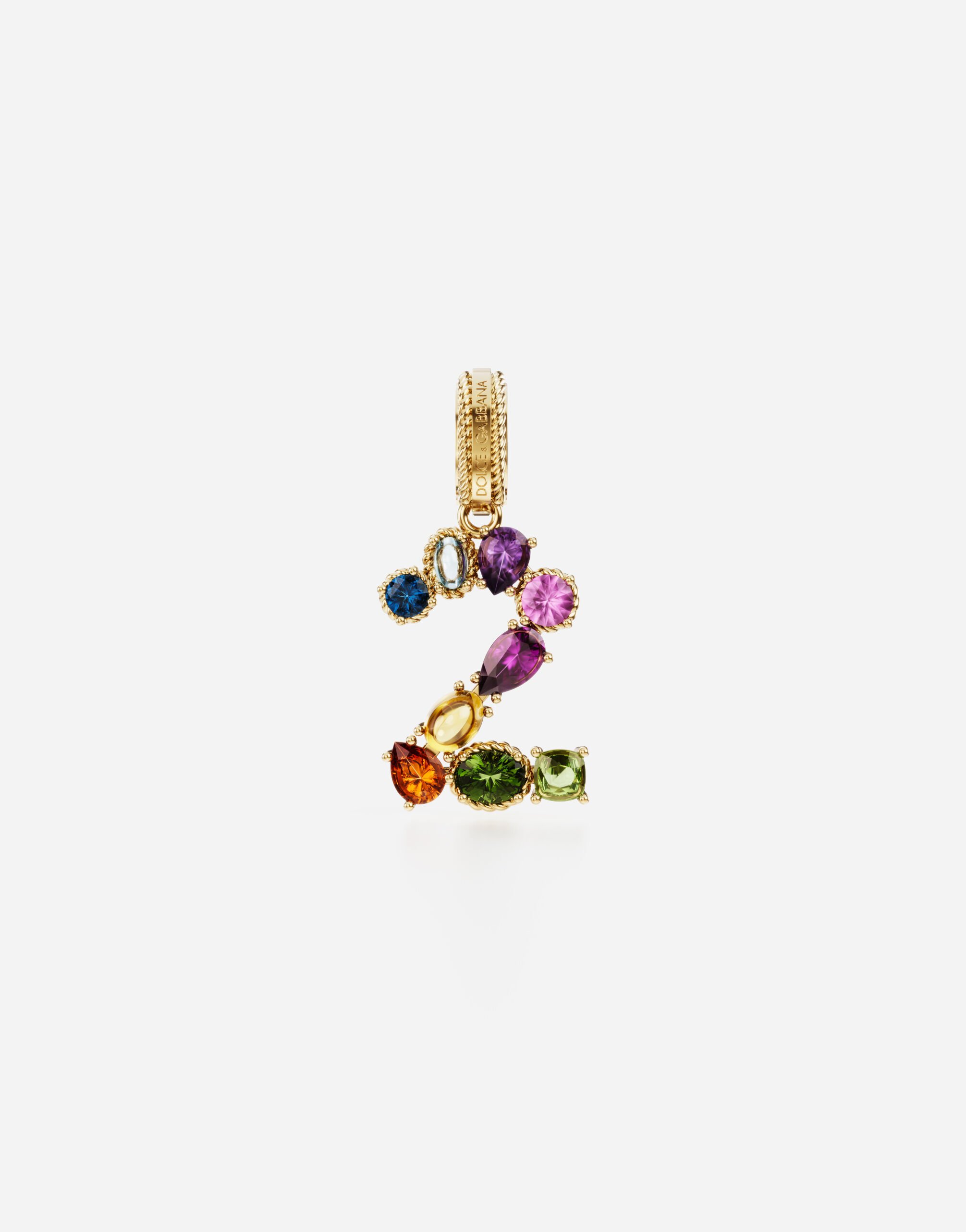 Dolce & Gabbana Anhänger „Rainbow“ aus 18 kt Gelbgold mit mehrfarbigen Edelsteinen, die die Zahl 2 darstellen GOLD WANR1GWMIXD