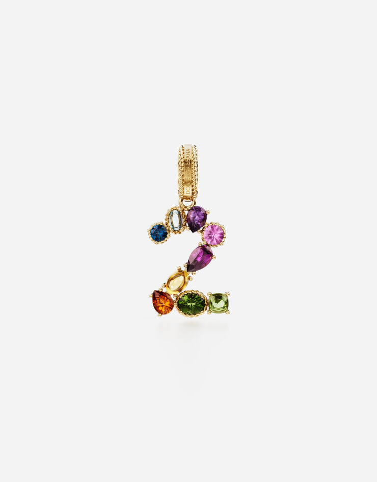 Dolce & Gabbana Anhänger „Rainbow“ aus 18 kt Gelbgold mit mehrfarbigen Edelsteinen, die die Zahl 2 darstellen Gelbgold WAPR1GWMIX2