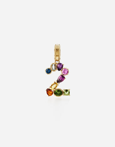 Dolce & Gabbana Anhänger „Rainbow“ aus 18 kt Gelbgold mit mehrfarbigen Edelsteinen, die die Zahl 2 darstellen GOLD WANR1GWMIXD