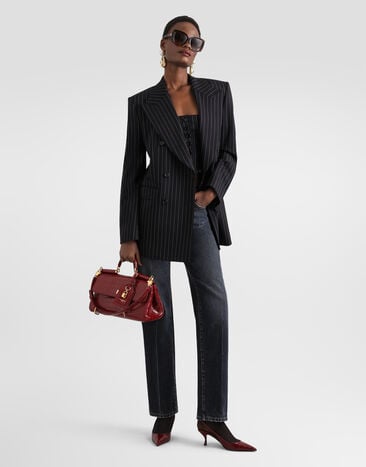 Dolce & Gabbana Linda double-breasted jacket in pinstripe wool Multicolor F2JBPTFRBC0