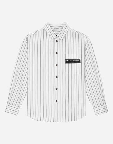 Dolce & Gabbana Striped linen shirt with branded label Multicolor L44S21LDC87