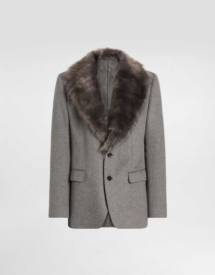 Dolce & Gabbana Single-breasted cashmere jacket Grey G2VR6ZHU2BY