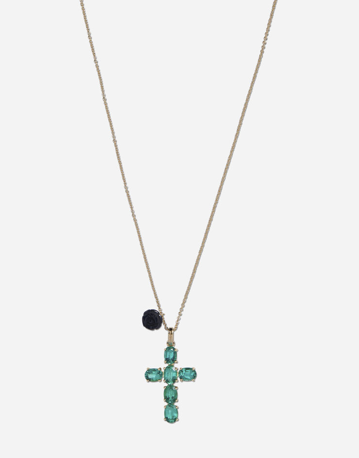 Dolce & Gabbana Pendentif Family en croix avec émeraudes Doré WADC2GWSME1