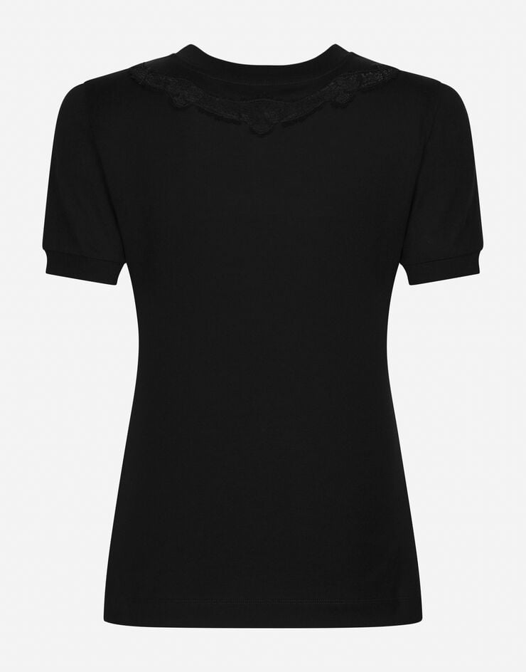 Dolce & Gabbana Camiseta de punto con aplicaciones de encaje y logotipo DG Negro F8T66ZG7H1Z