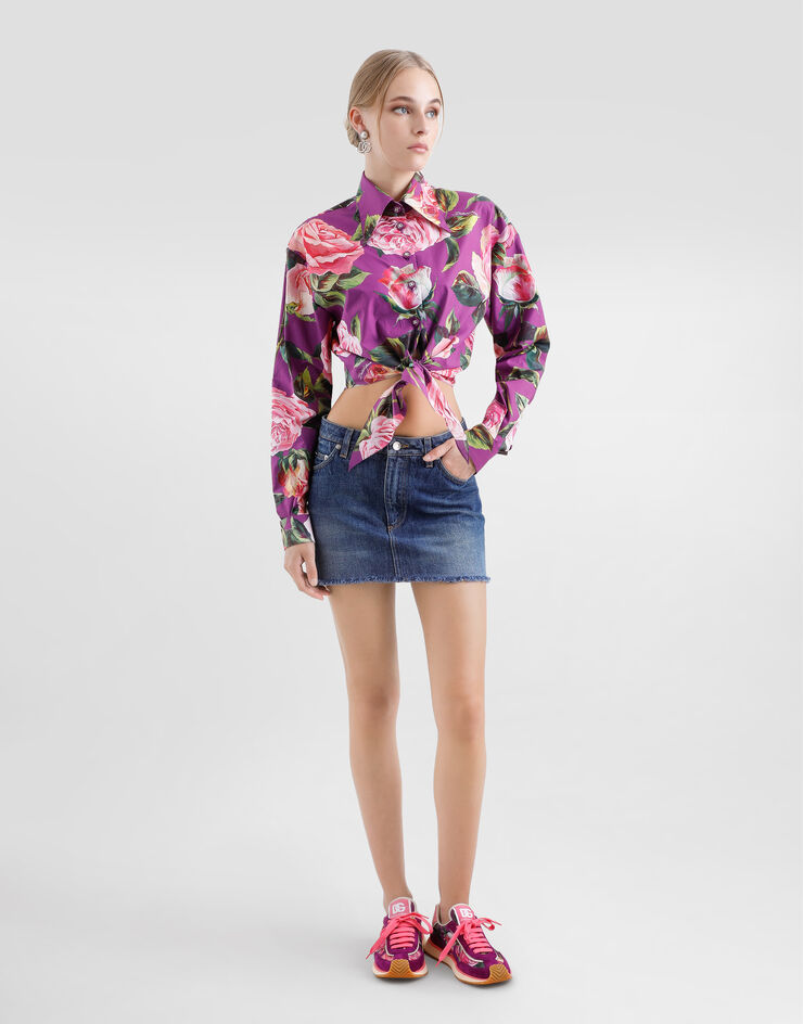 Dolce & Gabbana Bluse mit Schleife aus Baumwolle Rosenprint Drucken F5R73THS5TD