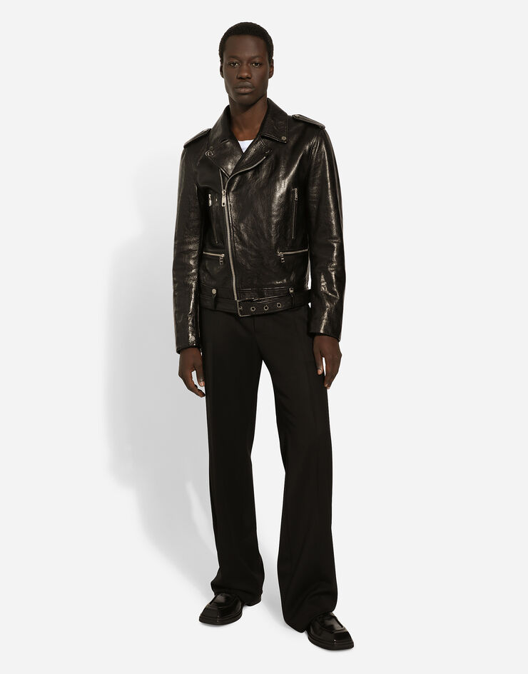 Dolce & Gabbana Байкерская куртка из кожи с поясом черный G9ATTLHULUJ