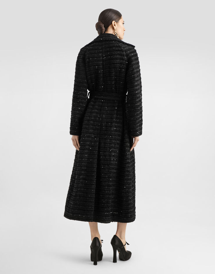 Dolce & Gabbana Tweedmantel mit Mikropaillettenstickerei Schwarz F0W3FTHUMKN