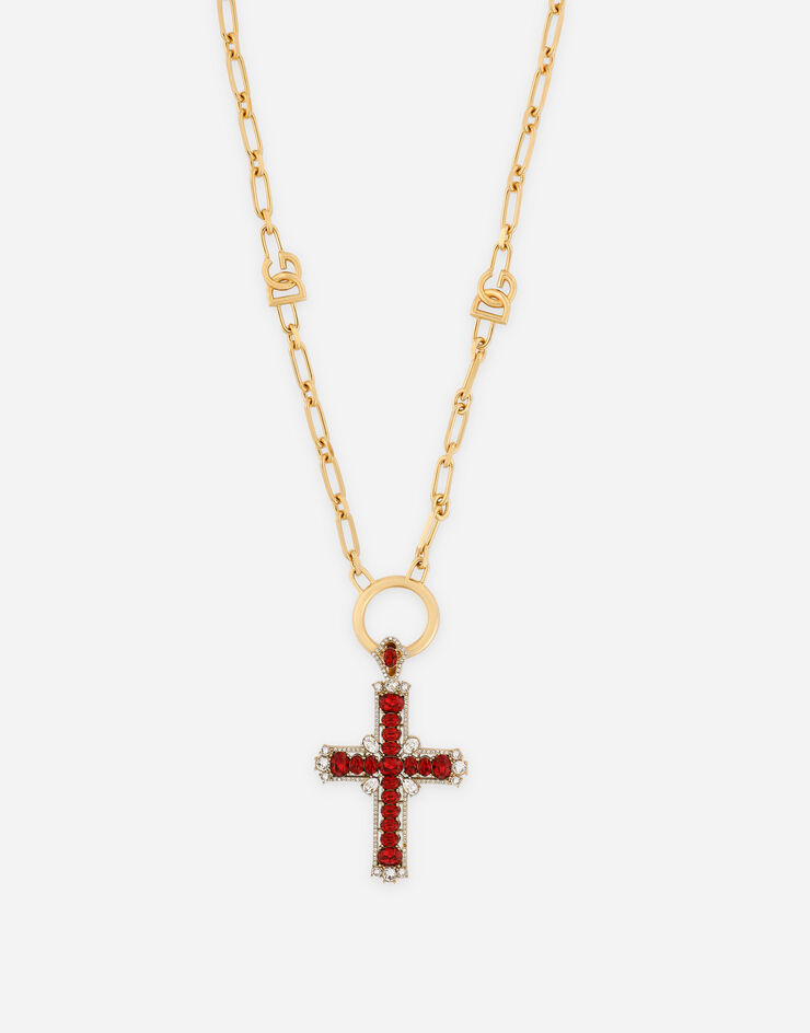 Dolce & Gabbana Chain necklace with cross and red crystals Red WNP3S4W1111