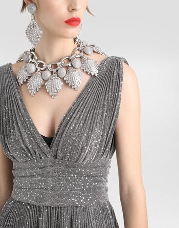 Dolce & Gabbana Maxi-necklace with chain, rhinestones accents and DG logo Silver WNR2E5W1111
