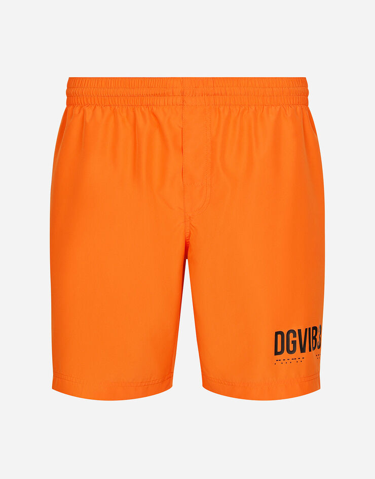Dolce & Gabbana Mid-length swim trunks with DGVIB3 print and logo Orange M4F25TFUSFW