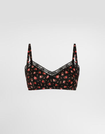 Dolce & Gabbana Small rose-print satin and lace bra Multicolor O1C81TON0CQ