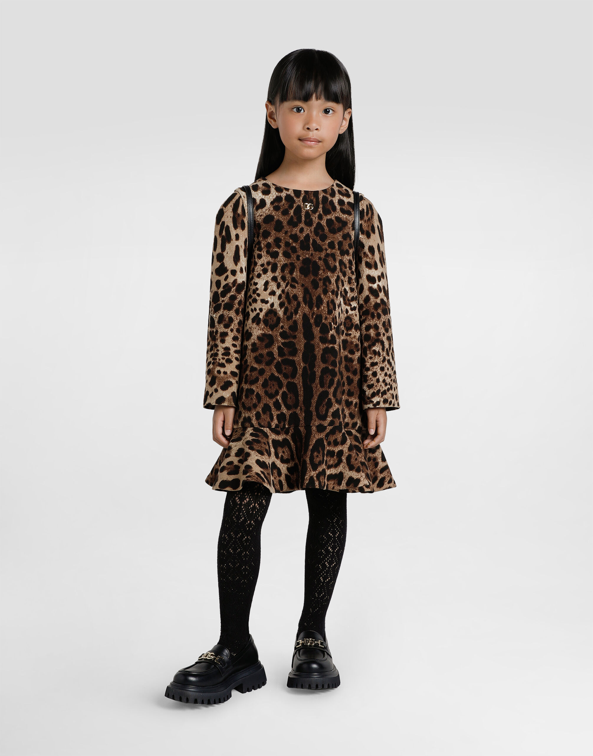 Leo-print double crêpe dress in Print for Girls | Dolce&Gabbana® US