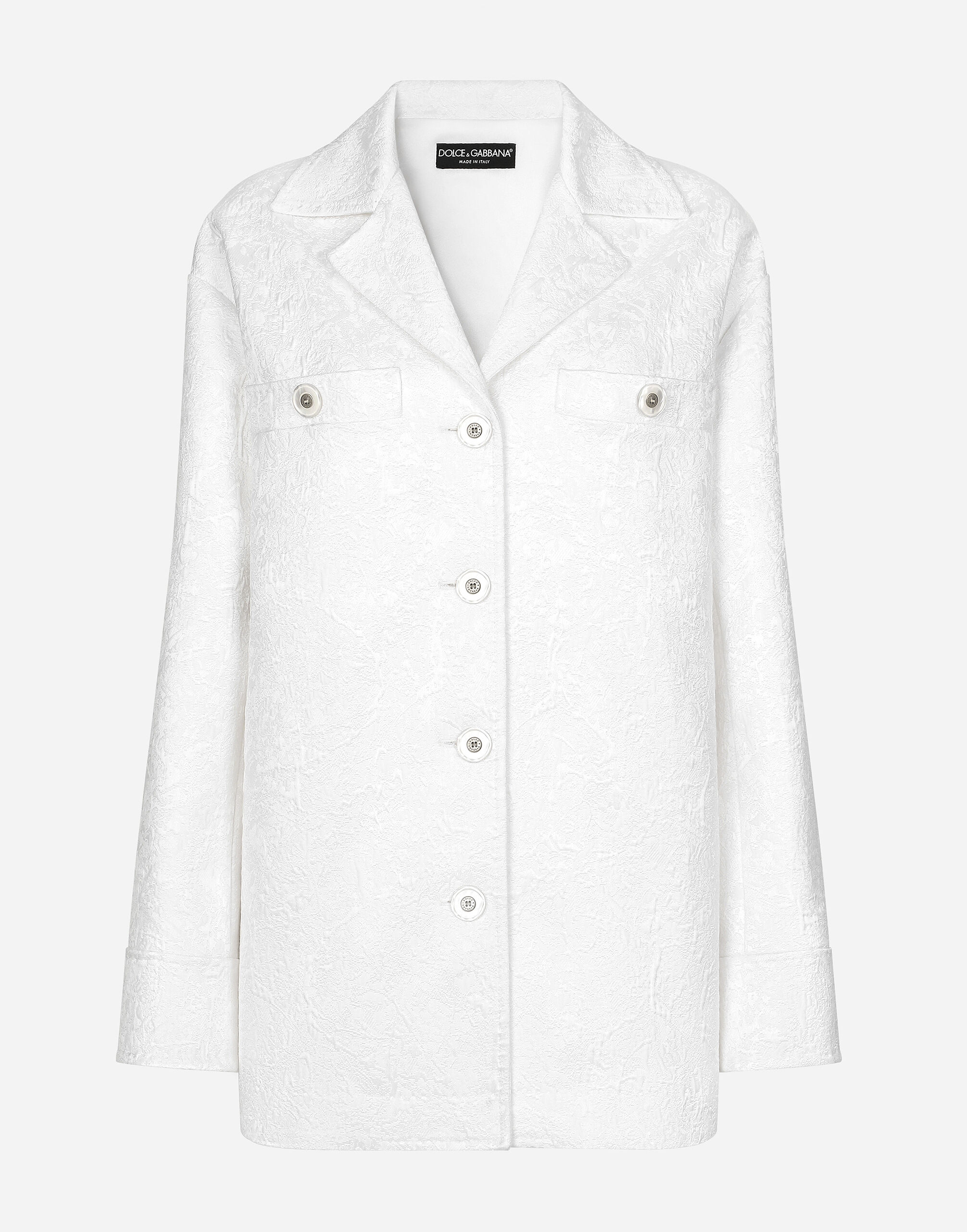 Manteau droit et court en brocart en Blanc pour femme Dolce Gabbana