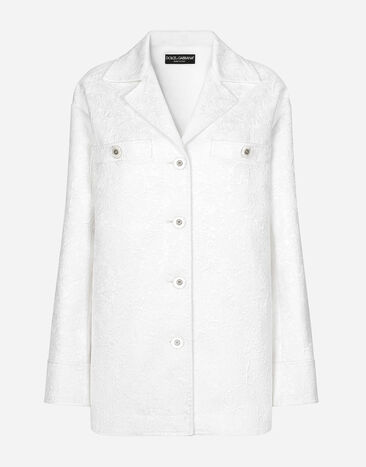 Dolce & Gabbana Short single-breasted brocade coat White F0E1XTFJTBV