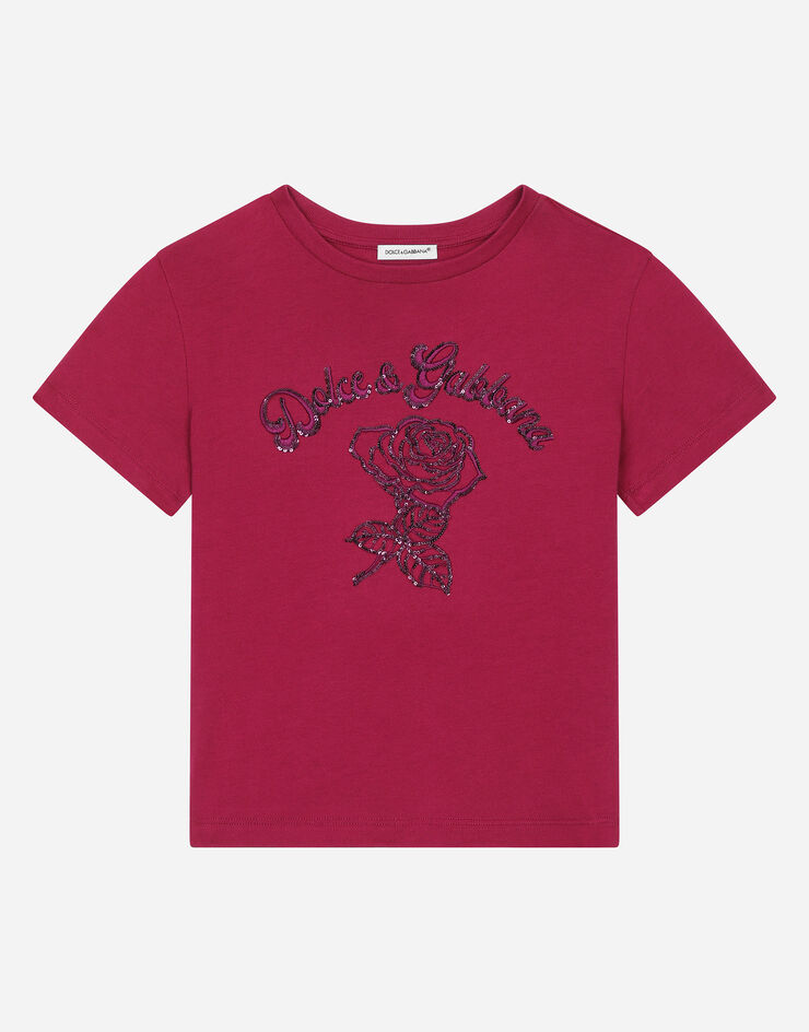 Dolce & Gabbana Camiseta de punto con logotipo Dolce&Gabbana y rosa Burdeos L5JTNKG7NZP