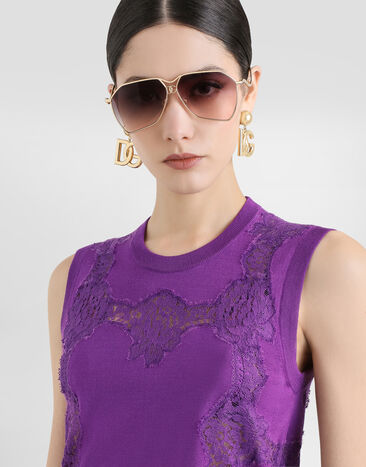 Dolce & Gabbana Wool and lace tank top Purple FXT02TJDVCS