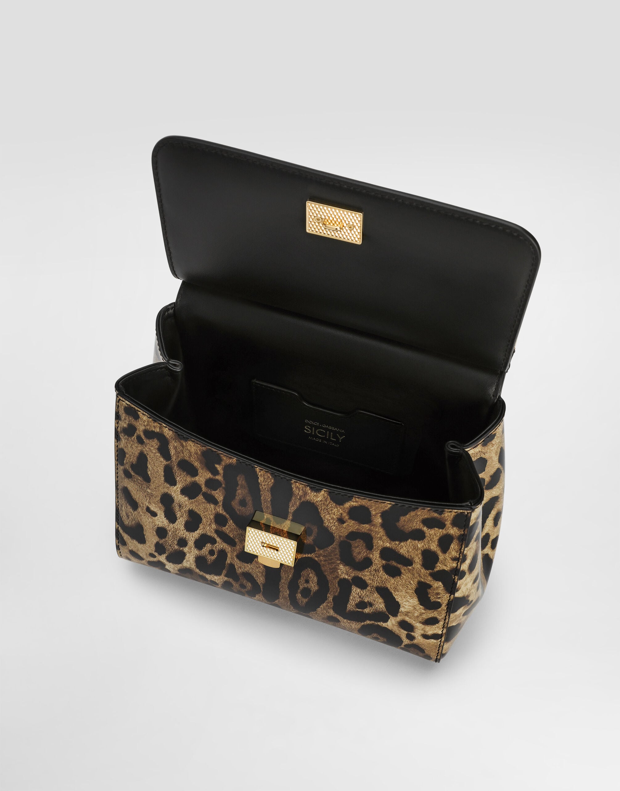 Small Sicily handbag in leo-print polished calfskin in Print for