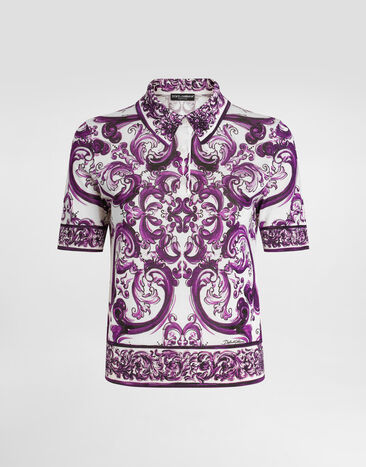 Dolce & Gabbana Majolica-print silk polo Multicolor FXZ01TJAHKG