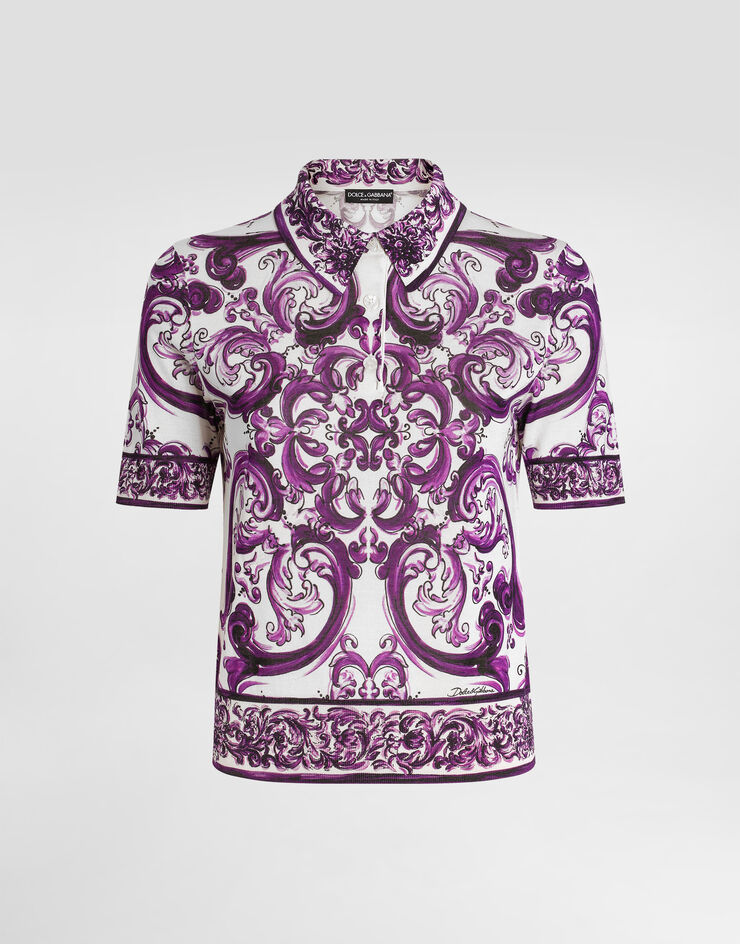 Dolce & Gabbana Majolica-print silk polo Multicolor FXZ01TJAHKG