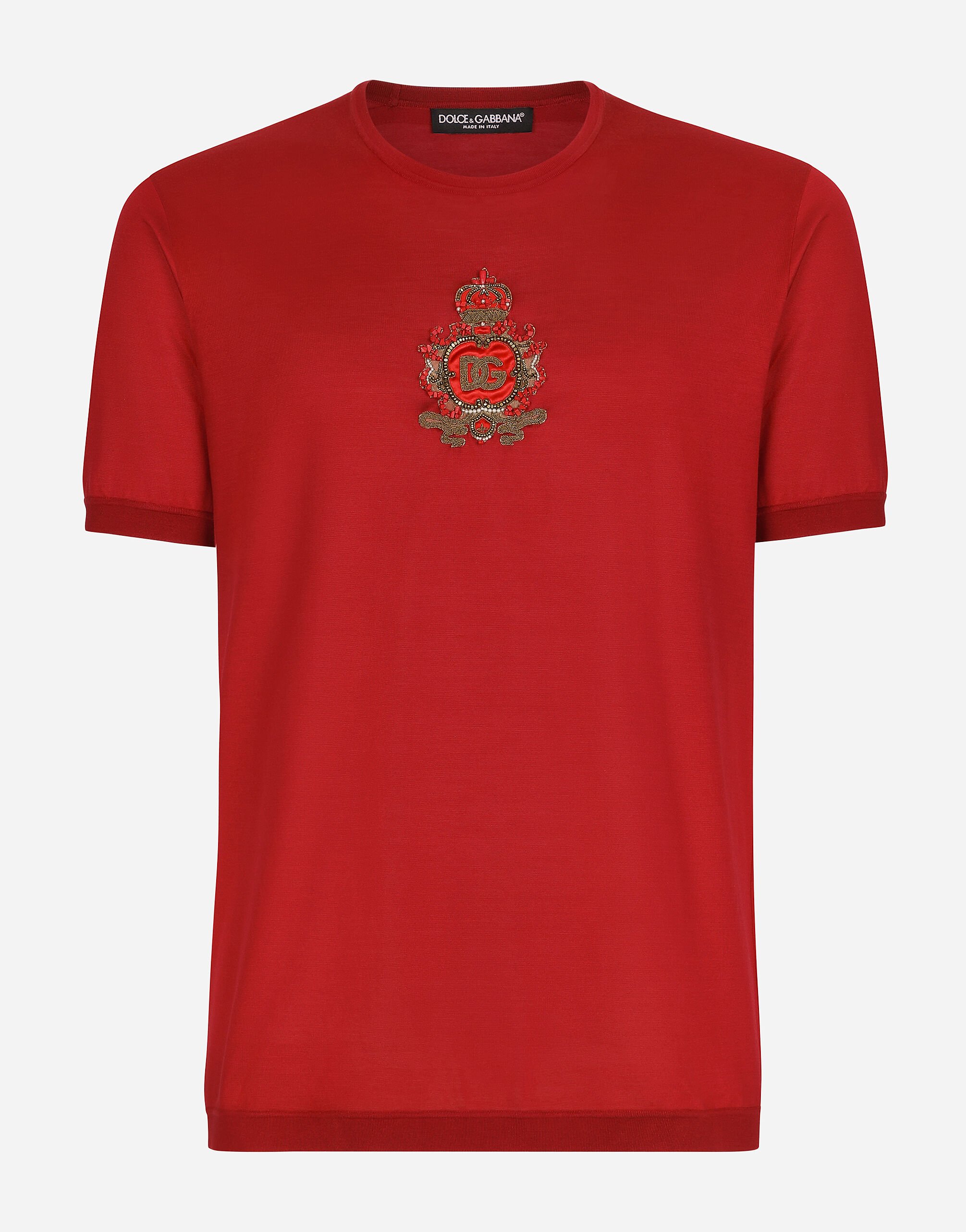 Dolce&Gabbana Silk jersey T-shirt with heraldic DG patch Bordeaux G8LZ1ZG7WUR