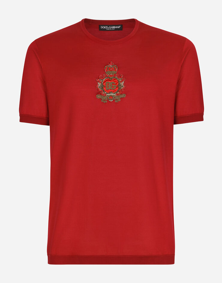 Dolce & Gabbana Silk jersey T-shirt with heraldic DG patch Bordeaux G8OS4ZG7D1B