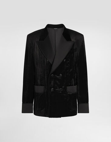 Dolce & Gabbana Double-breasted velvet jacket Black G2UO2TFUWEP