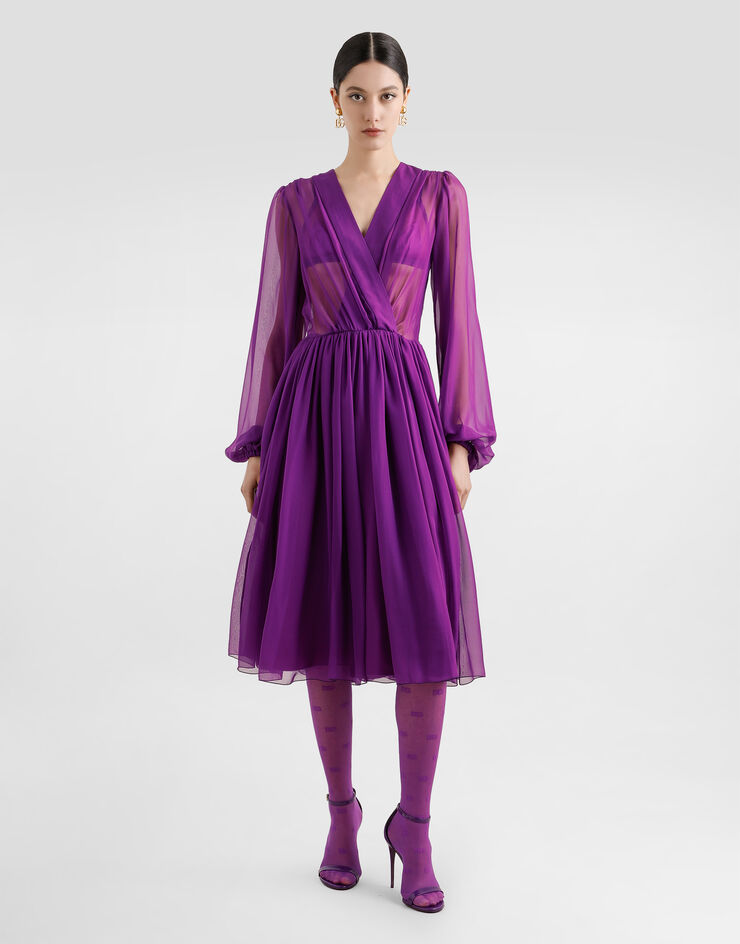 Dolce & Gabbana クロス パターン シフォン ドレス Purple F6CNUTFU1AT