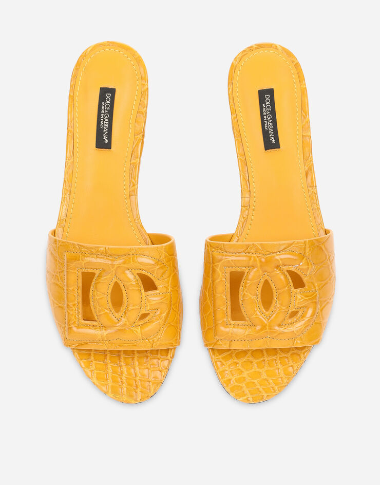 Dolce & Gabbana “Fianchi cocco” crocodile skin slides with the DG Millenials logo Orange CQ0436A2W90