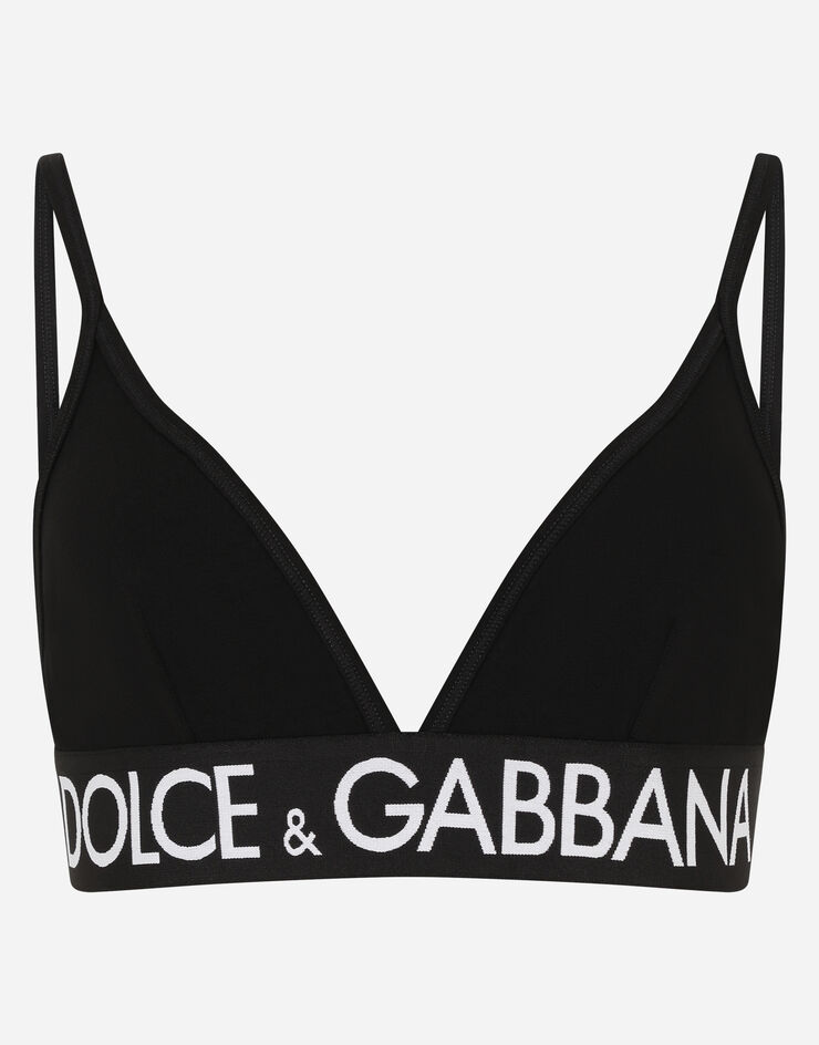 Dolce & Gabbana 로고 신축 밴드 저지 트라이앵글 브라 블랙 O1A86TFUEEY