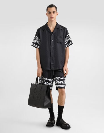 Dolce & Gabbana Printed silk and denim shirt Black G5JH9TGI979