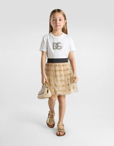 Dolce & Gabbana Jupe en tulle et jersey lamé Doré L54I61ILMBM