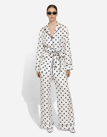 Dolce & Gabbana Long-sleeved silk pajama shirt with polka-dot print Print F5I89TIS1VI