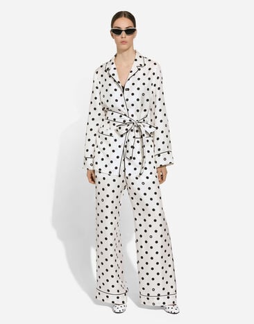 Dolce & Gabbana Chemise de pyjama en soie avec imprimé à pois et manches longues Imprimé F5I89TIS1VI