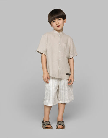 Dolce & Gabbana Linen shirt with branded tag Beige L44S02G7NWR