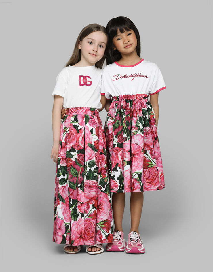Dolce & Gabbana Kleid aus Jersey und Popeline mit Rosenprint auf weißem Grund Drucken L5JD9HG7NZR