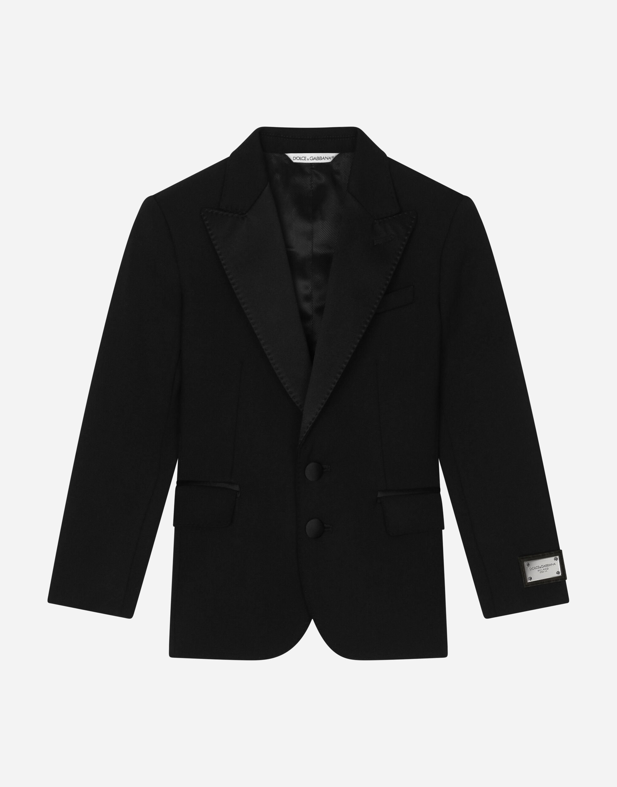 Dolce & Gabbana Single-breasted tuxedo jacket with logo tag Azure L41U84FU4JB