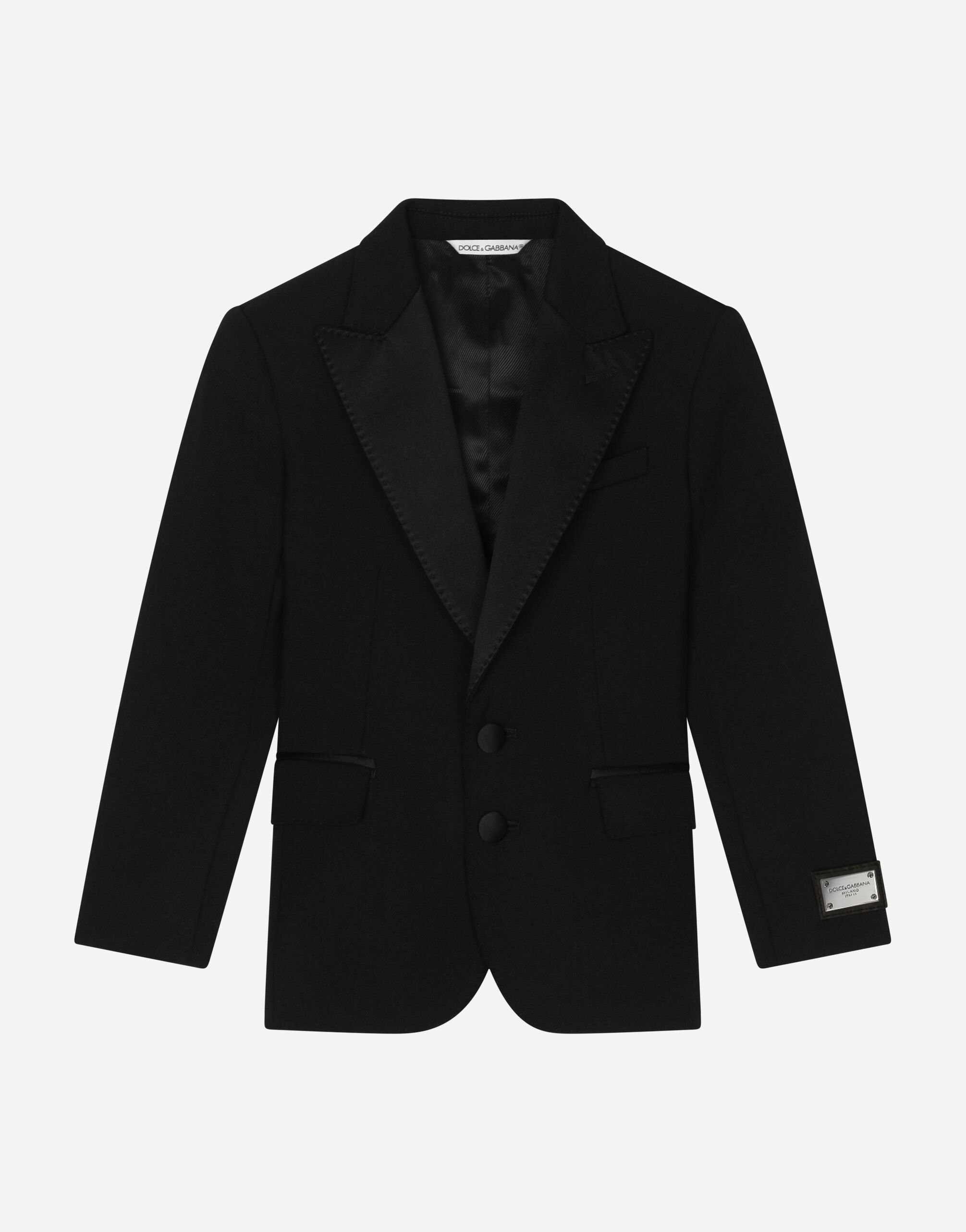 Dolce & Gabbana Single-breasted tuxedo jacket with logo tag Azul L41J80FU9AQ