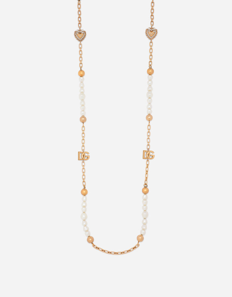 Dolce & Gabbana Sautoir chain with DG-logo beads and hearts Gold WNN8P5W1111