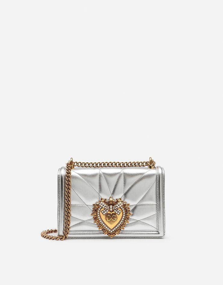 Dolce & Gabbana Средняя сумка Devotion из стеганой кожи наппа цвета мордоре СЕРЕБРИСТЫЙ BB6652AK772