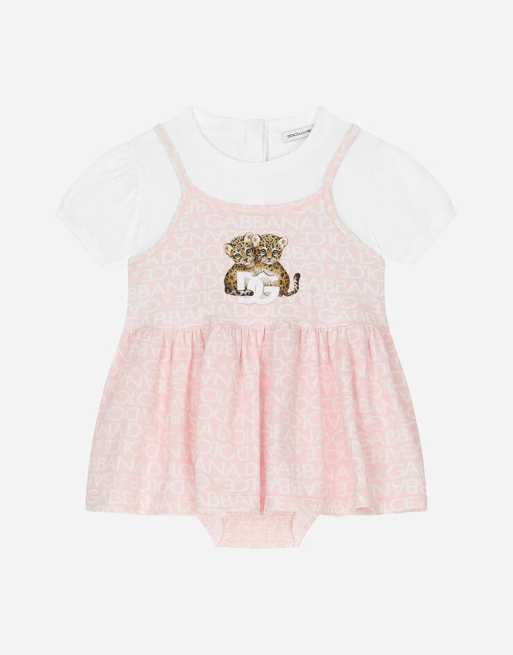DolceGabbanaSpa Short-sleeved dress with all-over logo-print Multicolor L2JD6ZG7KT1