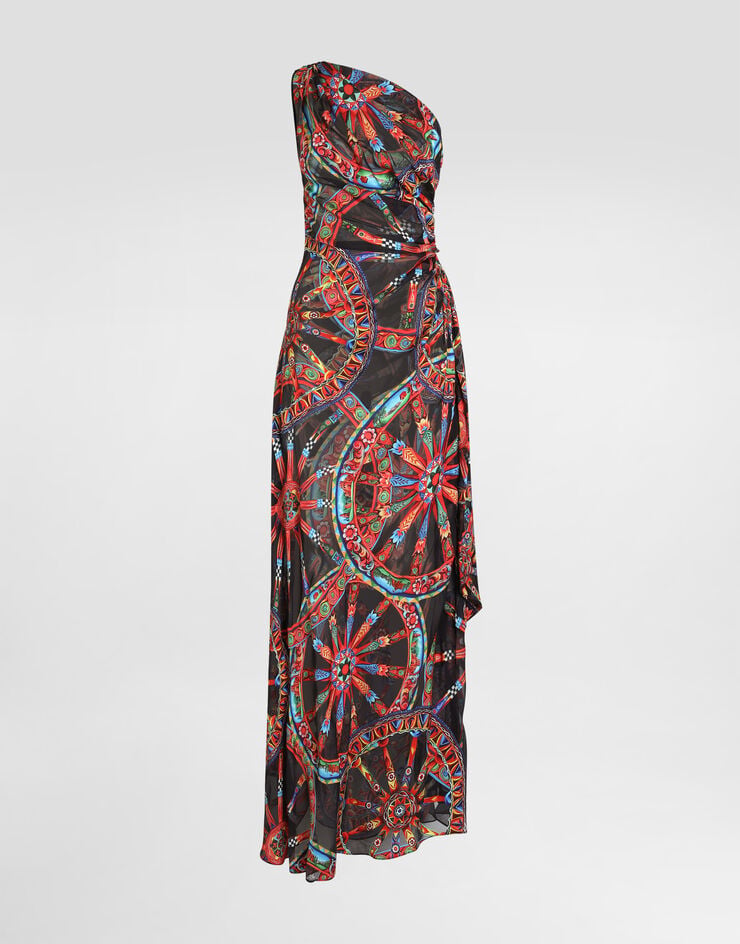 Dolce & Gabbana Kleid aus twill mit One-Shoulder-Schnitt und Carretto-Print Dolce & Gabbana Kleid aus twill mit One-Shoulder-Schnitt und Carretto-Print Multicolor F621NTFSTB5