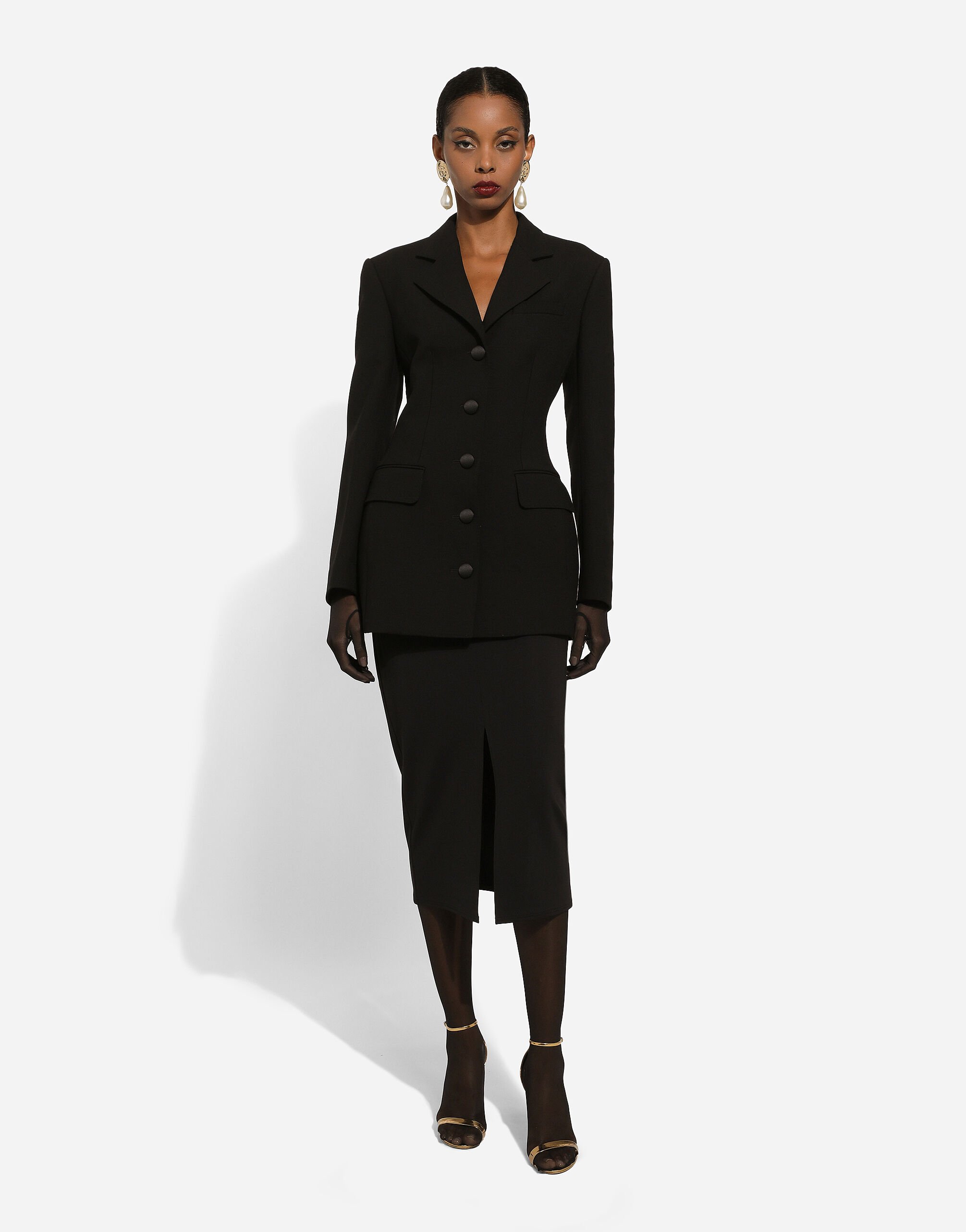 Long single breasted wool cady Dolce fit jacket in Black for Women Dolce Gabbana