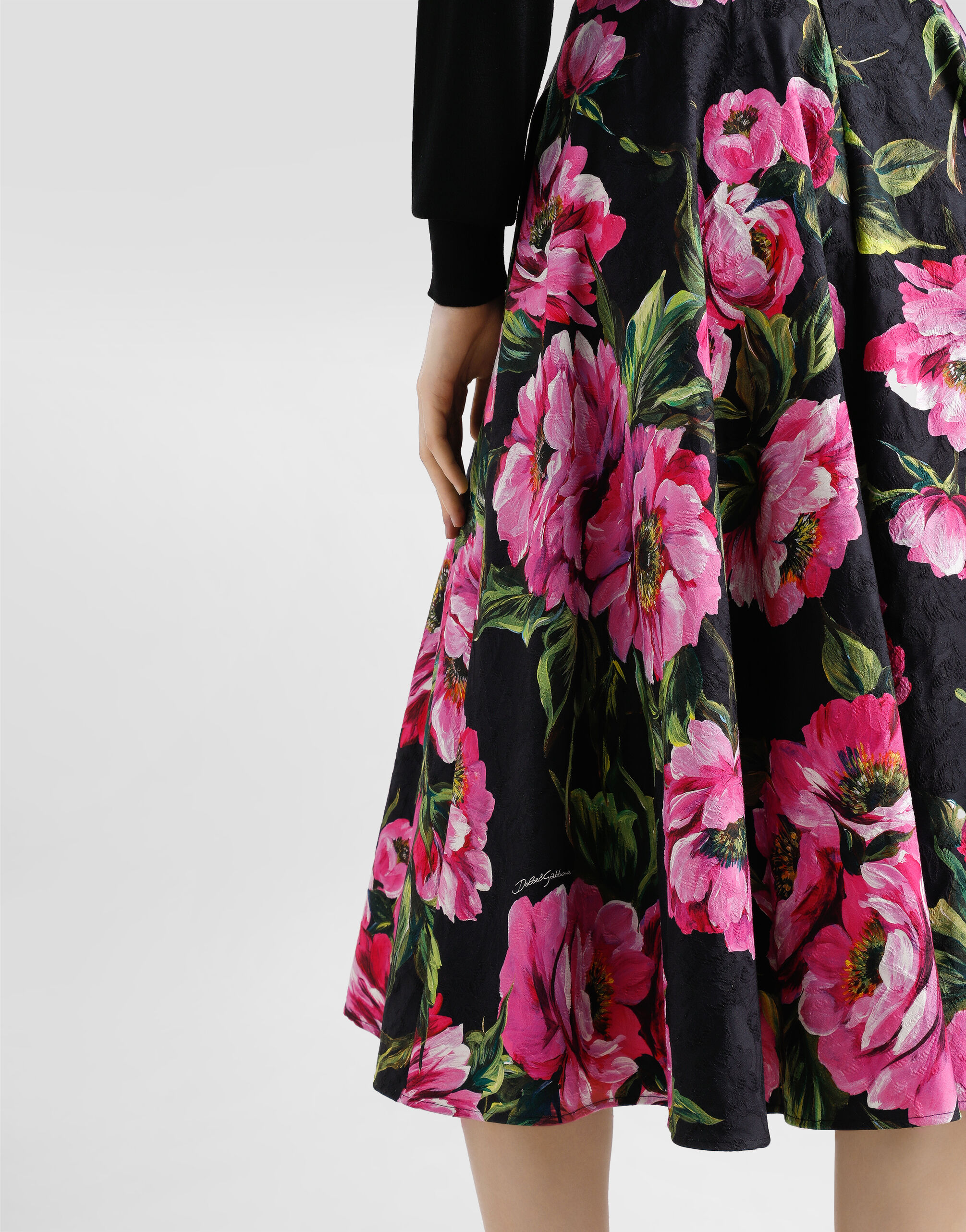 ボトムスその他 Dolce & Gabbana Peony Print Stretch Cott Cotton calf-length circle skirt with peony print in Print