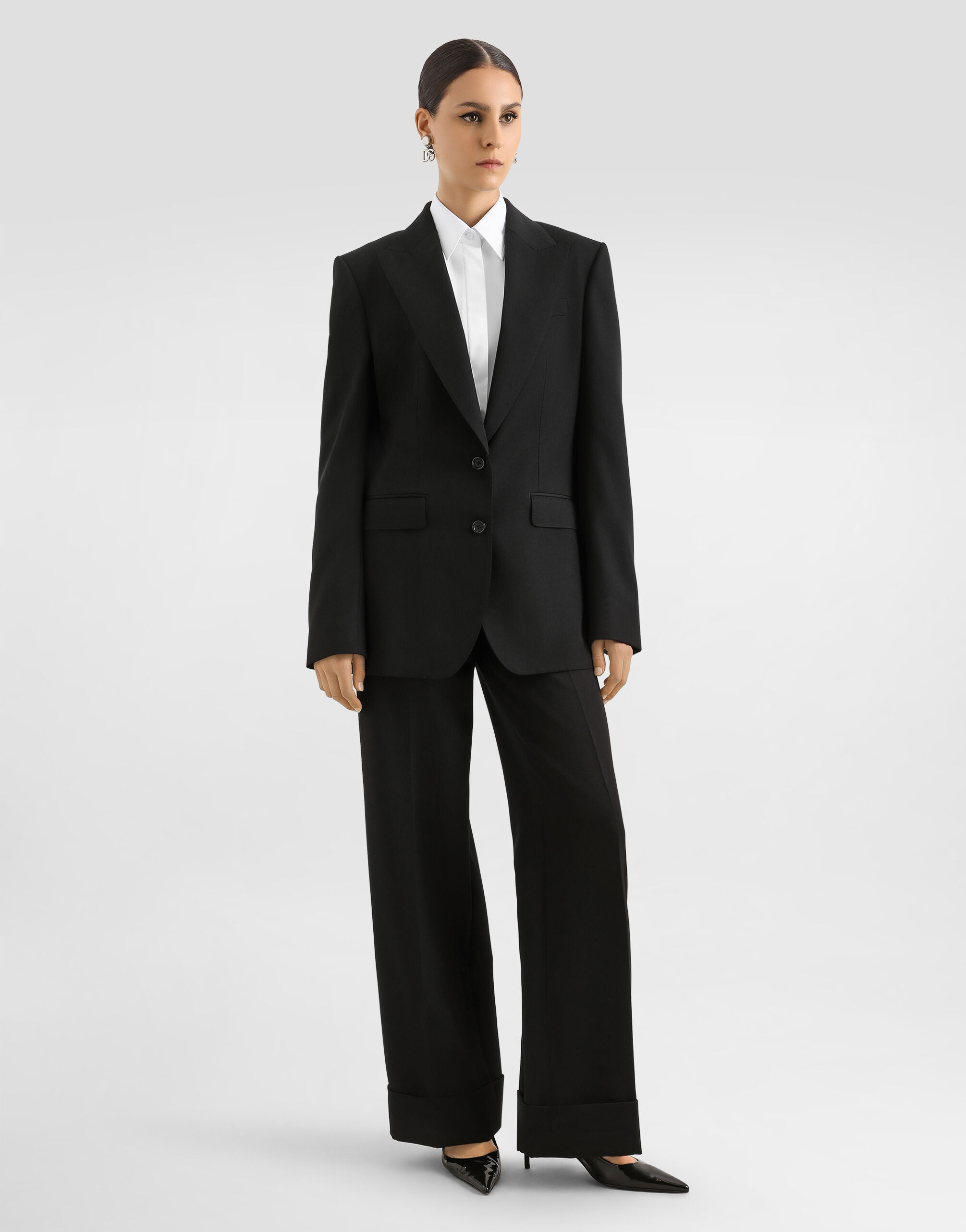 Wool gabardine trousers in Black for Women | Dolce&Gabbana® US