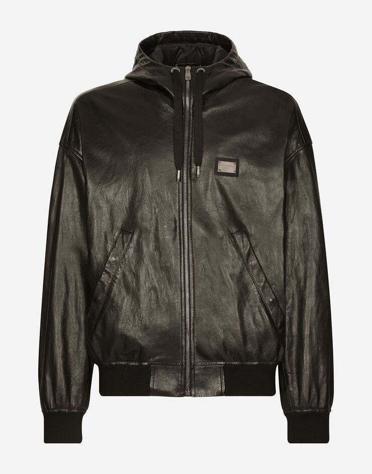 Dolce & Gabbana Nappa leather jacket with hood and tag Black G9ZM2LHULQ4